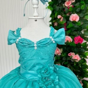 Vestido Marie Longo Manga Princesa Verde Tiffany
