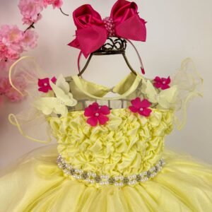 Vestido Princesa Belli Bia Jardim Encantado Amarelo