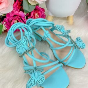 Sandália Flor Di Mila Borboletas Azul de Amarrar