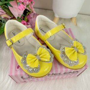 Sapatilha Flor Di MIla Baby Amarelo Lacinho Strass