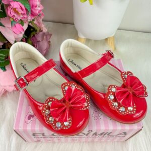 Sapatilha Flor Di MIla Baby Vermelho Lacinho Strass