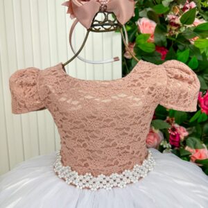 Vestido Enjoy Longo Mari Peito Rendado Rose Saia Branca