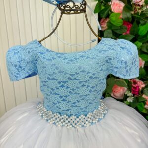 Vestido Enjoy Longo Mari Peito Rendado Azul Bebe