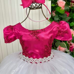 Vestido Enjoy Longo Mari Peito Rendado Pink Saia Branca