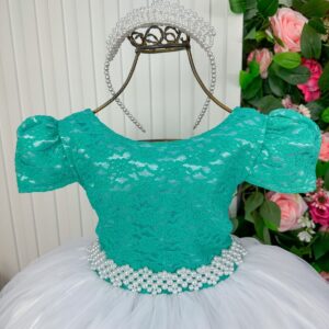 Vestido Enjoy Longo Mari Peito Rendado Verde Tiffany
