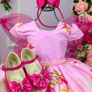 Vestido Gigi Infantil Temáticos Fadas - Tinker Bell - Sininho Rosa