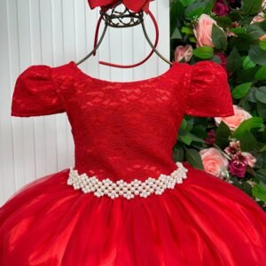 Vestido Enjoy Longo Laura Vermelho Peito Rendado