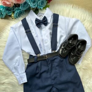 Conjunto Meninos Miss Cherry Leo Suspensorio Azul Petroleo