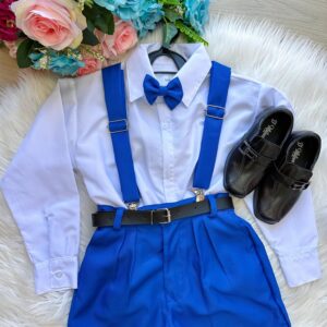 Conjunto Meninos Miss Cherry Leo Suspensorio Azul Royal