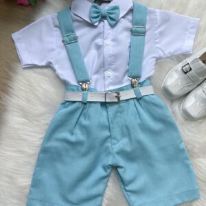 Conjunto Miss Cherry Gustavo Suspensorio Shorts Azul Bebe