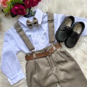 Conjunto Meninos Miss Cherry Leo Suspensorio Verde Militar