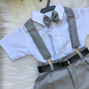 Conjunto Miss Cherry Meninos Social Shorts Ravi Cinza