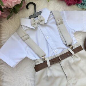 Conjunto Miss Cherry Meninos Social Shorts Ravi Cinza Claro