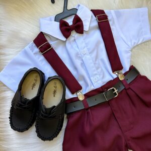 Conjunto Miss Cherry Meninos Social Shorts Ravi Marsala