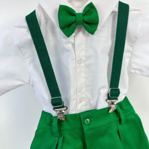 Conjunto Miss Cherry Henry Camisa Branca Suspensorio Verde
