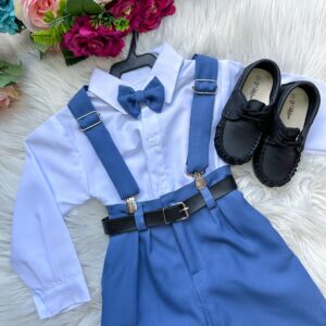 Conjunto Meninos Miss Cherry Leo Suspensorio Azul