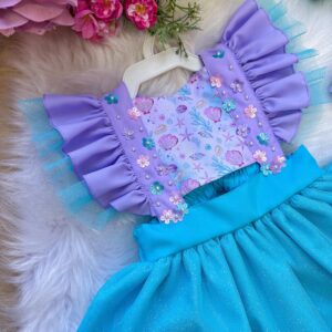 Romper/Vestido Princesa Sereia - Fundo do Mar Lilas e Tiffany