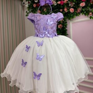 Vestido Juvenil - Midi Vila Lele Sabrina Lilas e Off