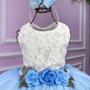Vestido Juvenil Vila Lele Ivete Peito Off e Saia Azul Bebe
