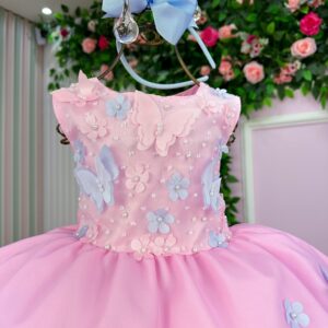 Vestido Marie Jardim das Borboletas Rosa Bebe Viviane