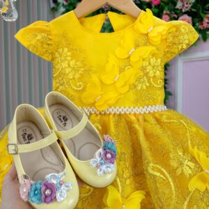 Vestido Marie Jardim Encantado Luxo Amarelo