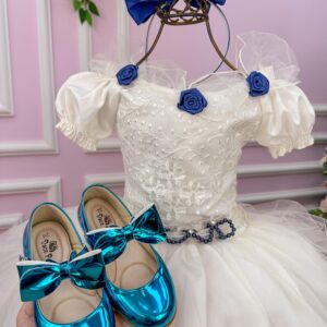 Vestido Lorenzetti Longo Off Detalhes Azul Marinho