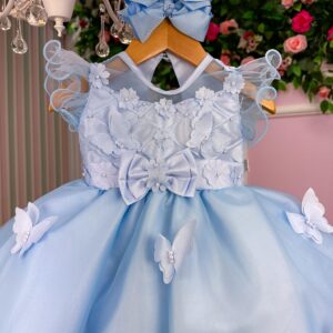 Vestido Marie Azul Jardim Encantado Laço