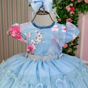 Vestido Menina Bonita Jardim Encantado Azul Bebe Natalia