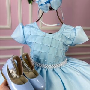 Vestido Ysa Kids Azul Bebe Peito Perolas