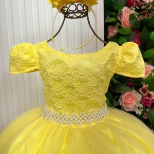 Vestido Enjoy Longo Laura Amarelo Rendado