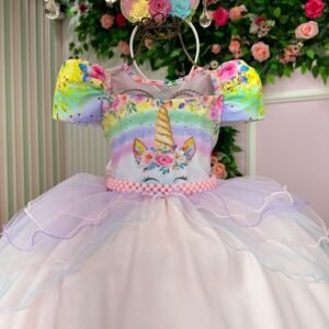 Vestido Mimadine Tematico Unicornio Safira Rosa Bebe