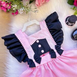 Romper/Vestido Princesa Belli Mundo Bita Rosa e Preto