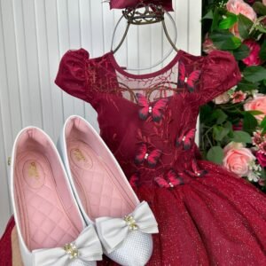 Vestido Vila Lele Longo Jardim Encantado Borboletas Marsala
