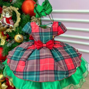 Vestido Banana Club Xadrez Vermelho e Verde Natal