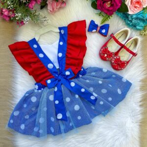 Romper/Vestido Princesa Belli Galinha Pintadinha Azul e Vermelho