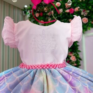 Vestido Ysa Kids Tematico Sereia - Fundo do Mar Rosa