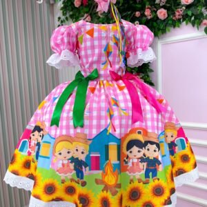 Vestido Marie Junino Luxo Arraia Do Sorriso Rosa
