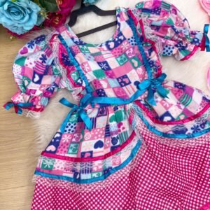 Vestido Bella Child Junino Celebração Caipira Pink