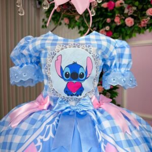 Vestido Junino Tematico Luxo Lilo Stitch Azul Bebe Modelo 2