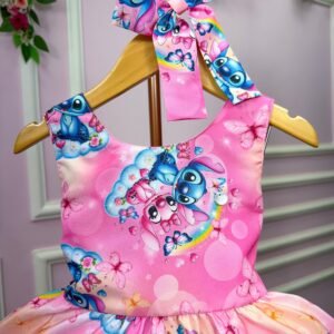 Vestido Tematicos Kids Stitch e Angel Rosa