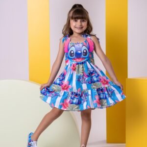 Vestido Ysa Kids Temáticos Stitch Azul