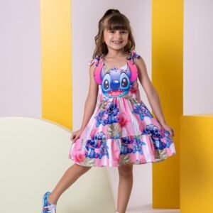 Vestido Ysa Kids Temáticos Stitch Rosa