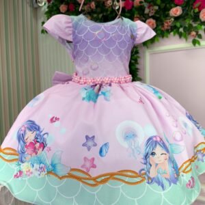 Vestido Infantil Temático Kids Sereia - Fundo do Mar