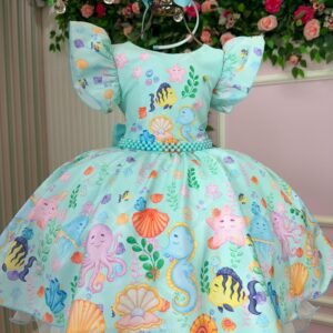 Vestido Tematicos Kids Fundo do Mar - Sereia Ariel Modelo 2 Tiffany