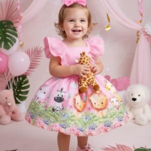 Vestido Temáticos Kids Safari Rosa Bebe