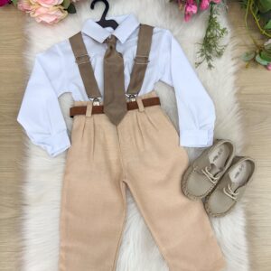 Conjunto Meninos Miss Cherry Rafael Suspensorio Caramelo-Beige