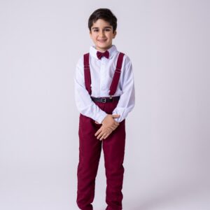 Conjunto Meninos Miss Cherry Leo Suspensorio Marsala