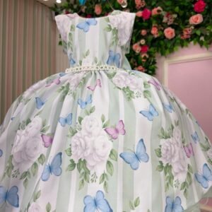 Vestido Ysa Kids Jardim Florido Melinda Verde Claro