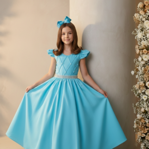 Vestido Ysa Kids Ariane Longo Azul Tifanny