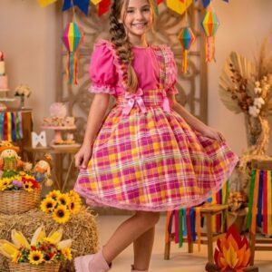 Vestido Banana Club Junino Salopete Luxo Arráia da Fofura